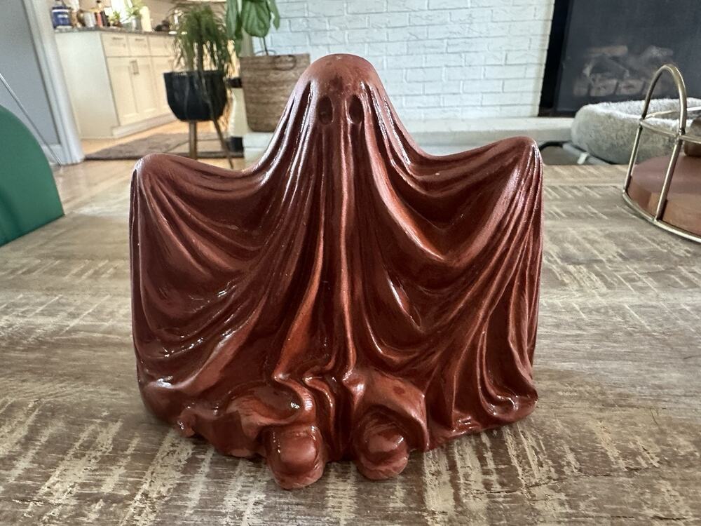 Vintage Halloween Terracotta Ghost Figurine Drapey Sheet Hollow Eyes Unique!!